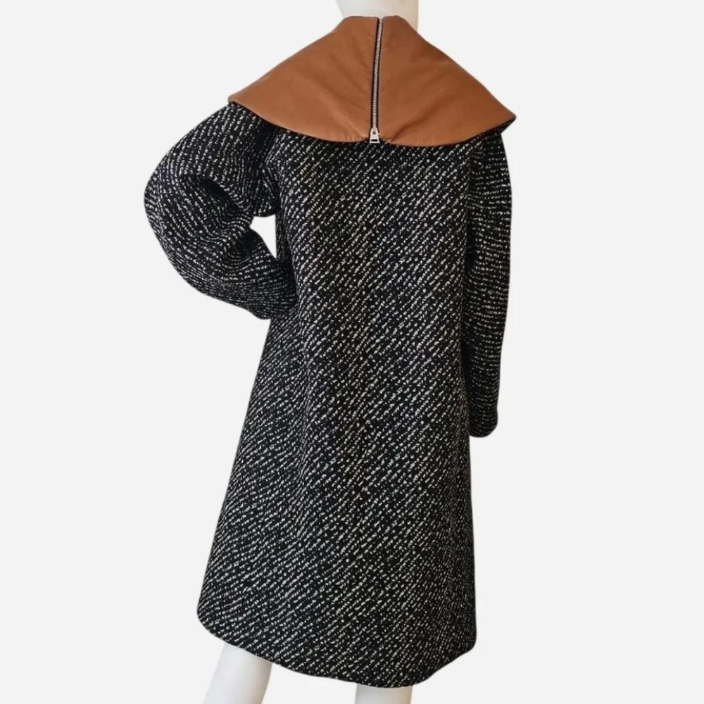 JW ANDERSON Women's Black and White Shawl‎ Collar Waddled Coat. Sz 2